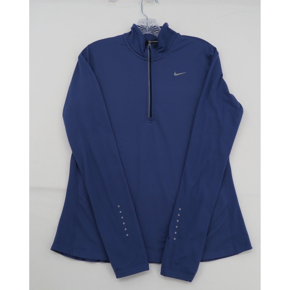 Nike Running‎ Dri-FIT Quarter Zip Pullover Mens Medium Navy Blue Reflective Top